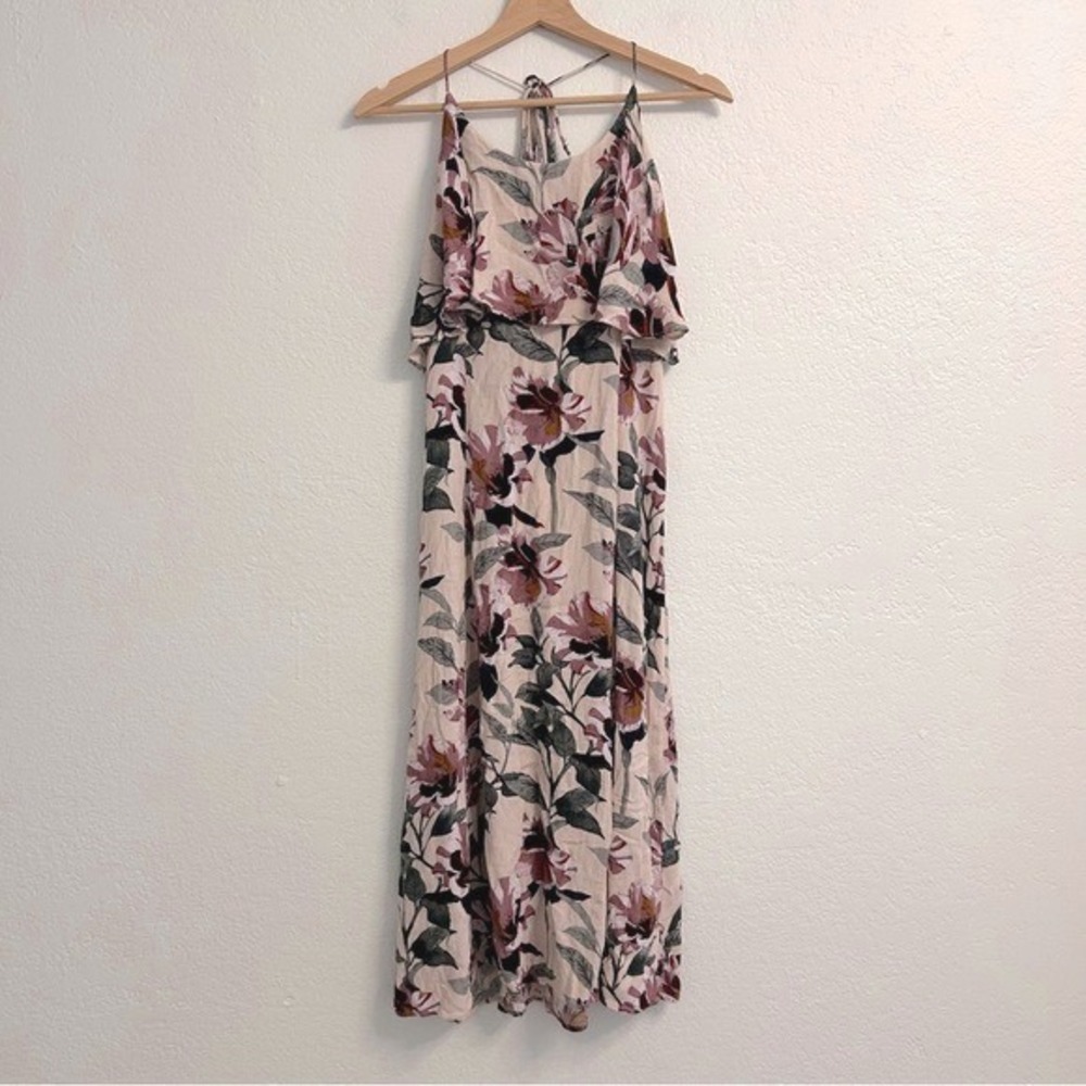 Pinkblush Pink Floral Midi Dress Ruffle Popover Boho Summer Size S